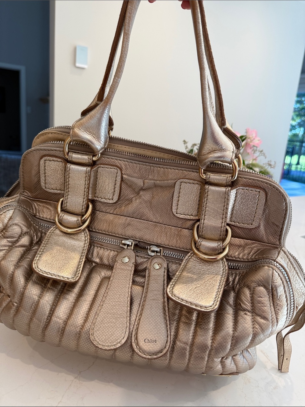 Chloe Metallic Gold Quilted Shoulder Bag